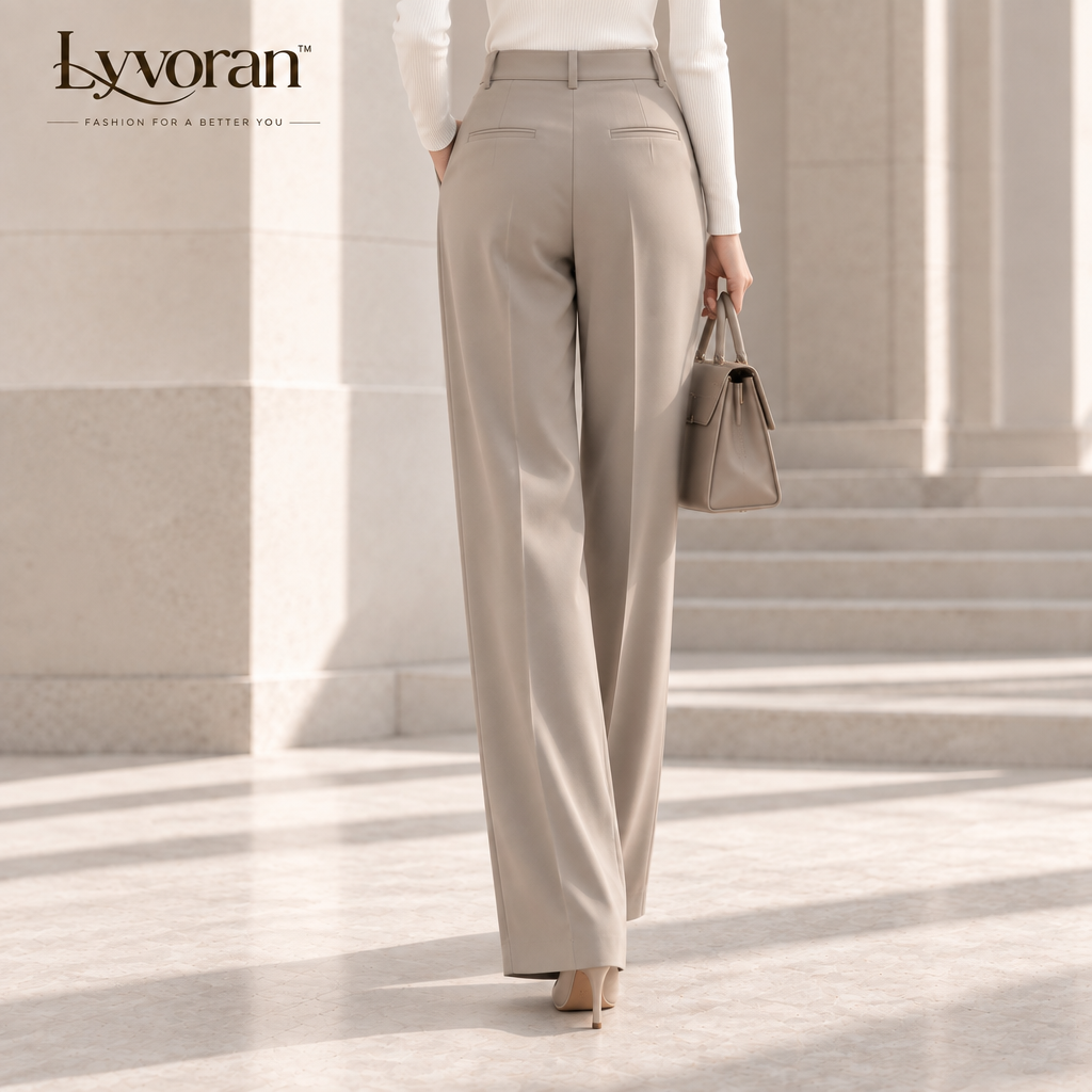 Lyvoran™ Sienna Taupe Pleated Wide-Leg Trousers