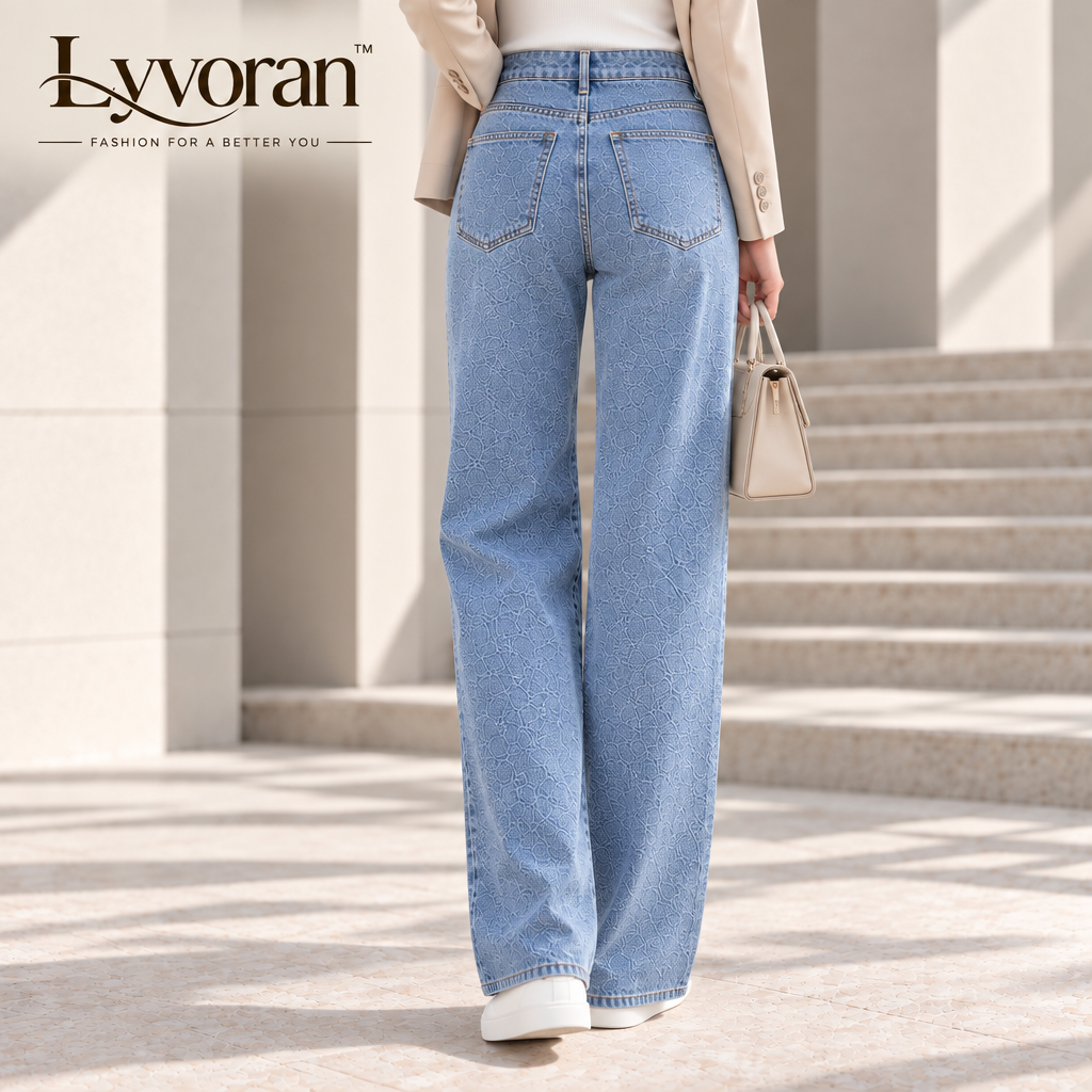 Lyvoran™ Maren Light-Wash Textured Wide-Leg Jeans