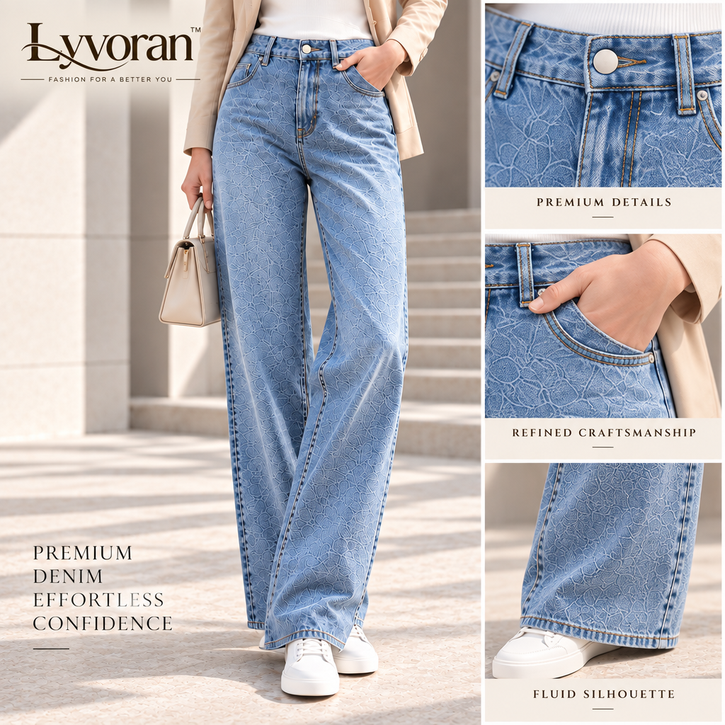 Lyvoran™ Maren Light-Wash Textured Wide-Leg Jeans