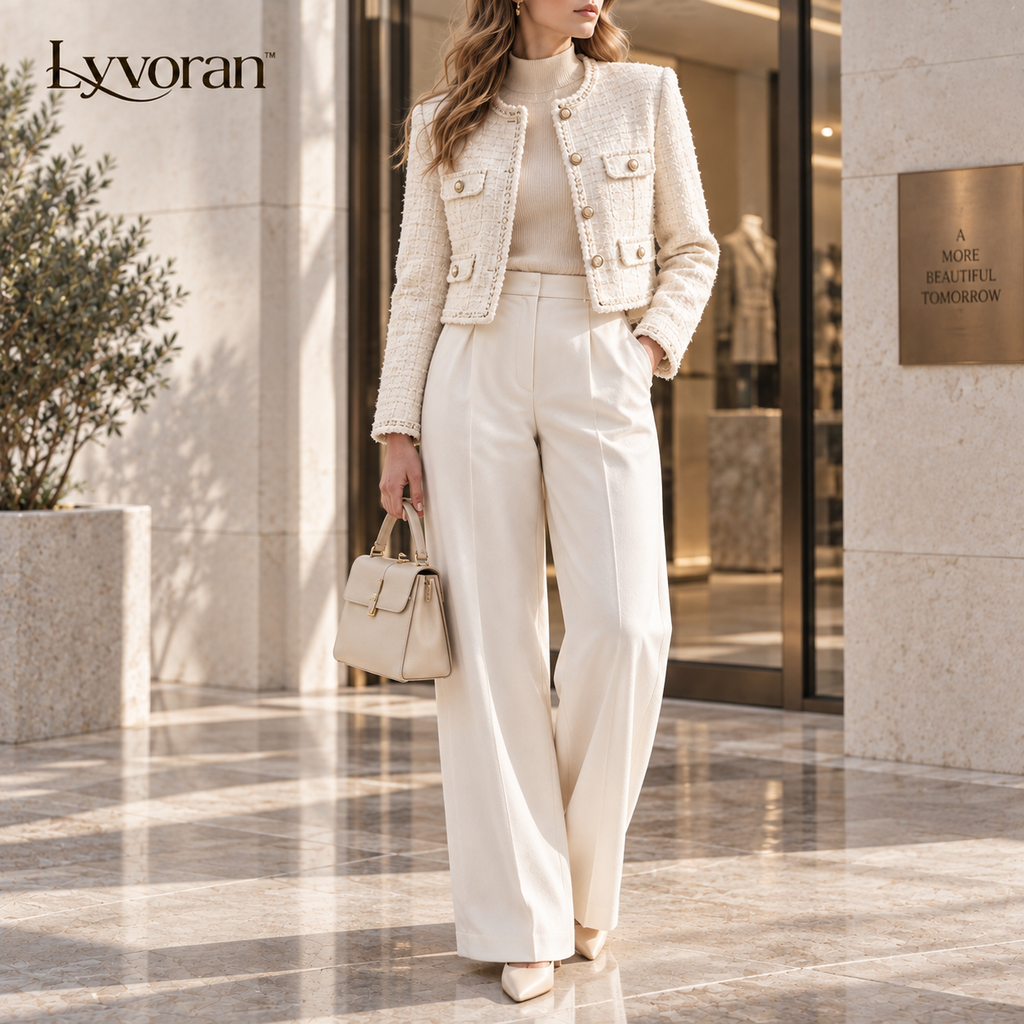 Lyvoran™ Camille Ivory Textured Cropped Jacket