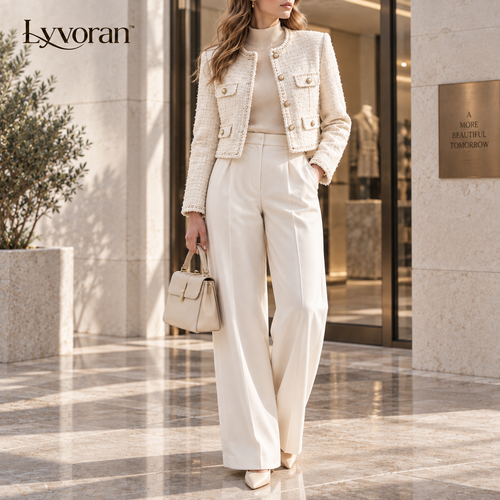 Lyvoran™ Camille Ivory Textured Cropped Jacket