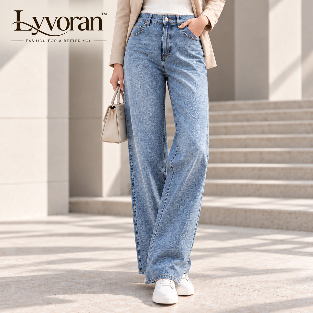 Lyvoran™ Maren Light-Wash Textured Wide-Leg Jeans