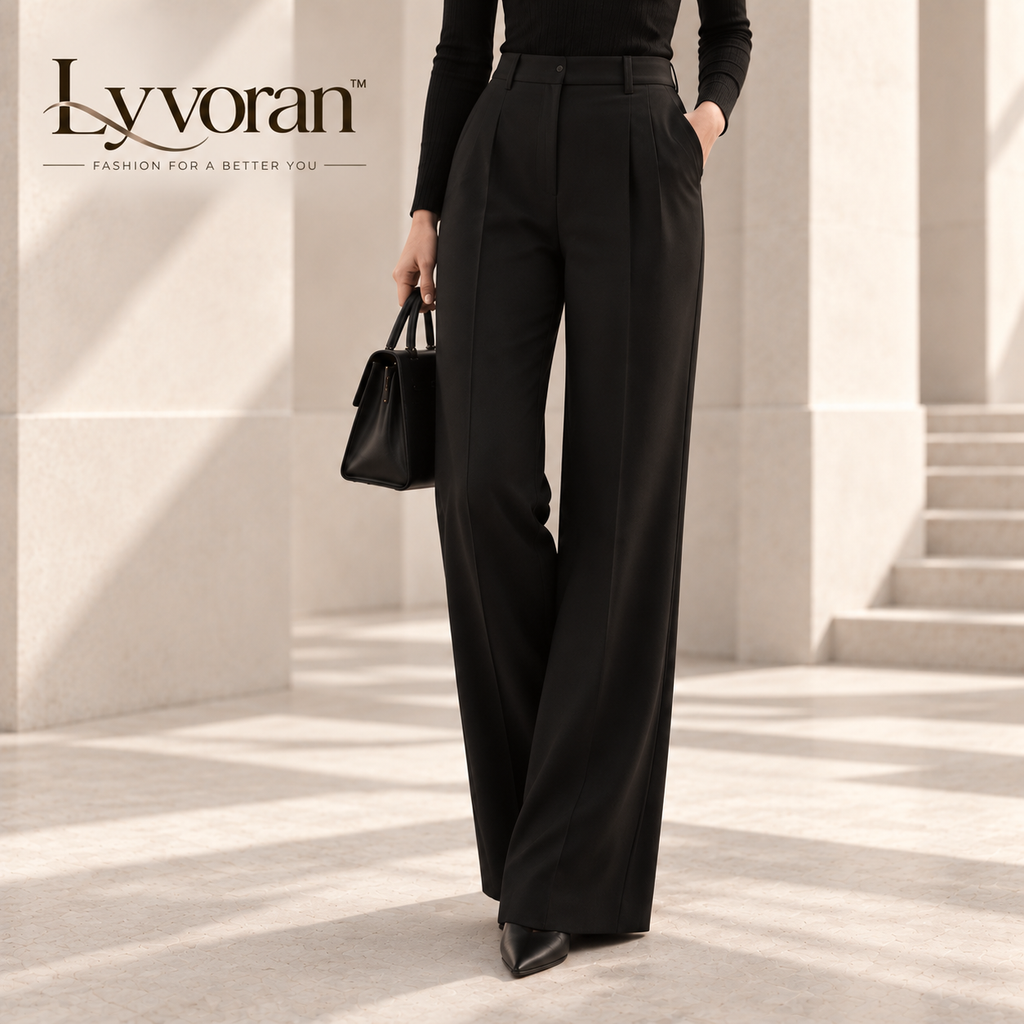 Lyvoran™ Noelle Black High-Rise Wide-Leg Trousers