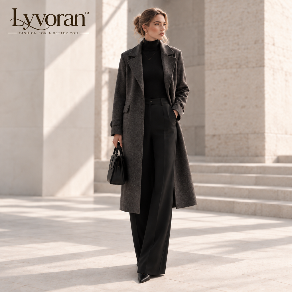 Lyvoran™ Celeste Charcoal Textured Longline Coat