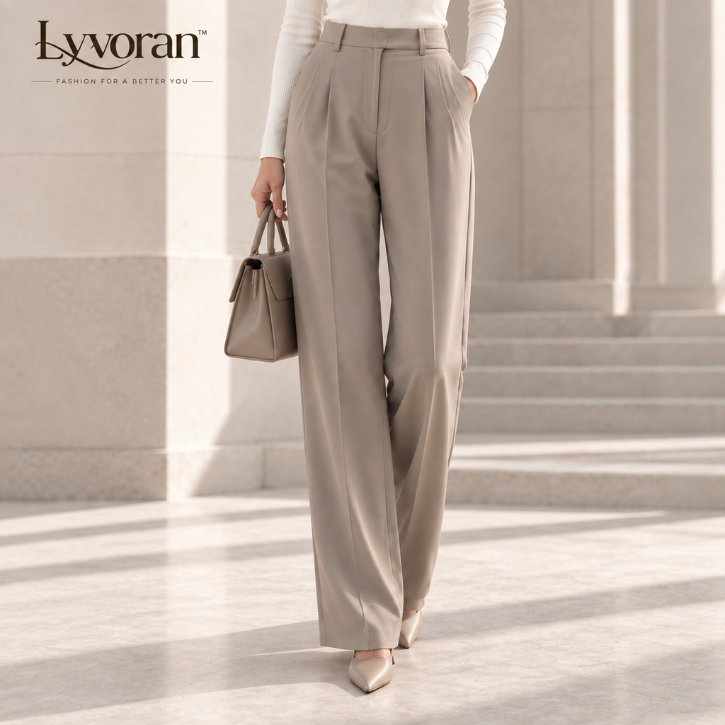 Lyvoran™ Sienna Taupe Pleated Wide-Leg Trousers