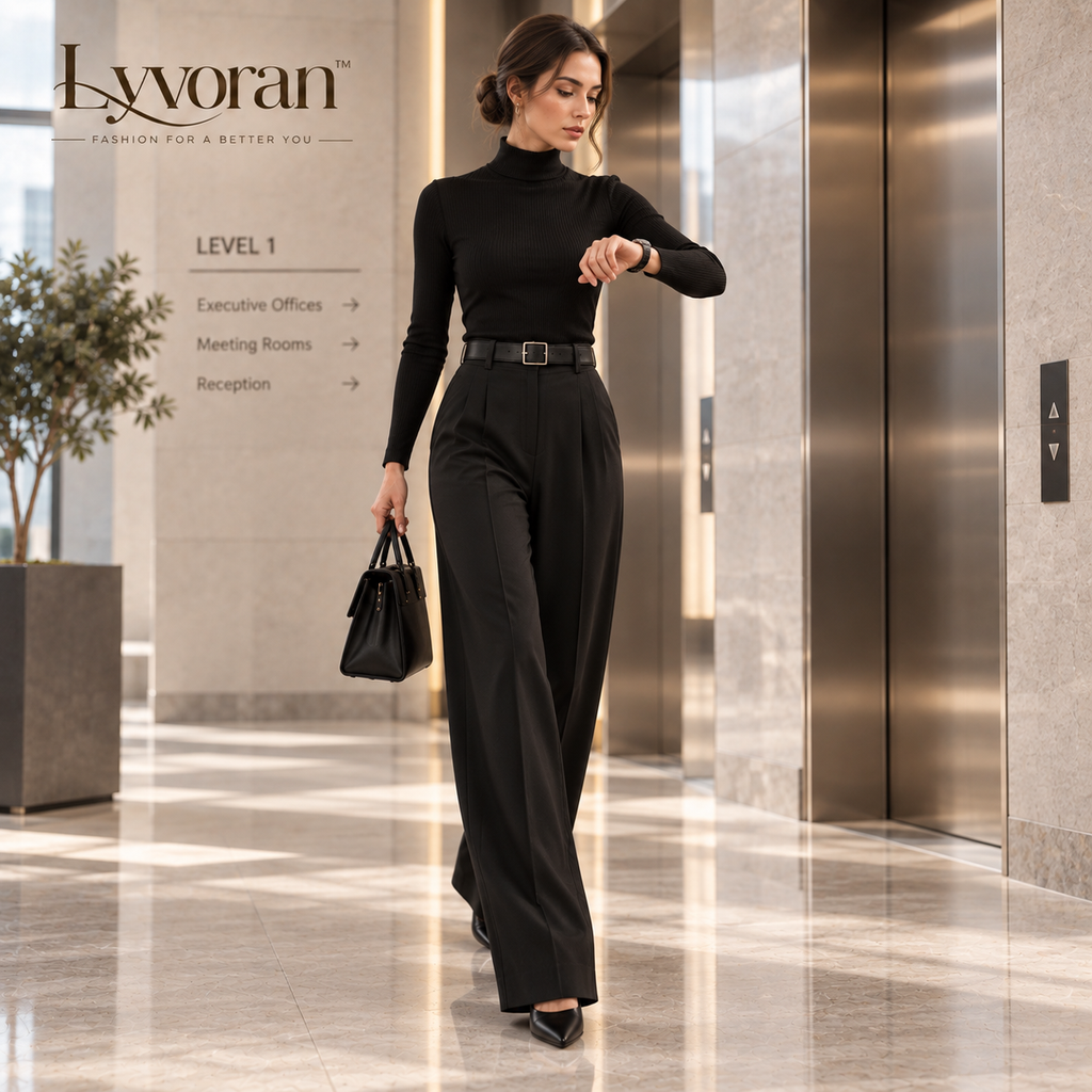 Lyvoran™ Vivienne Black Belted Wide-Leg Trousers