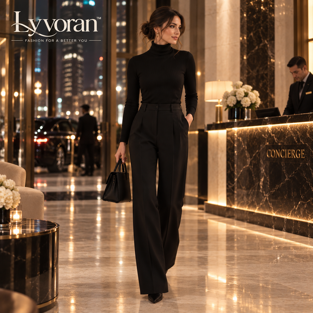 Lyvoran™ Noelle Black High-Rise Wide-Leg Trousers