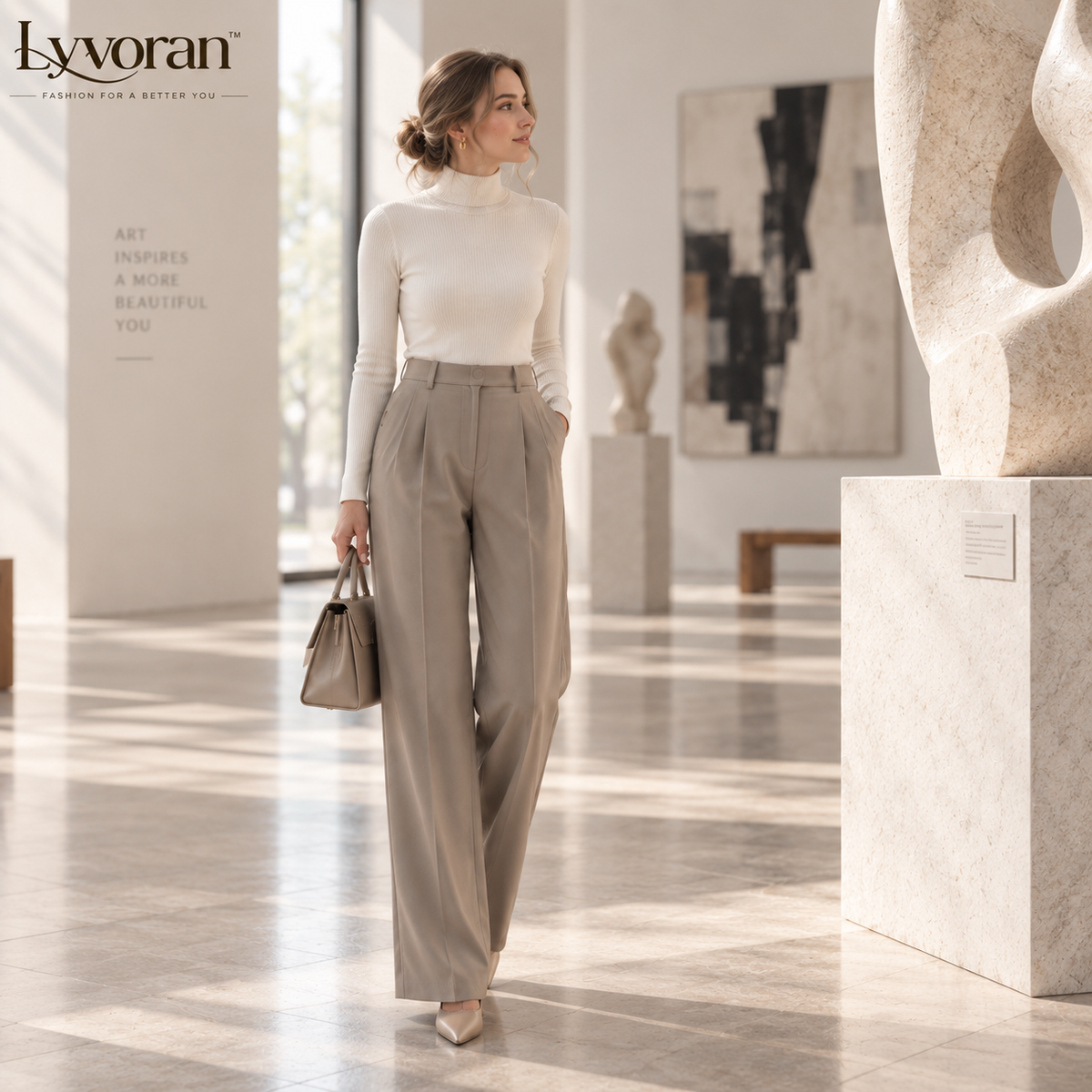 Sienna taupe trousers lifestyle styling