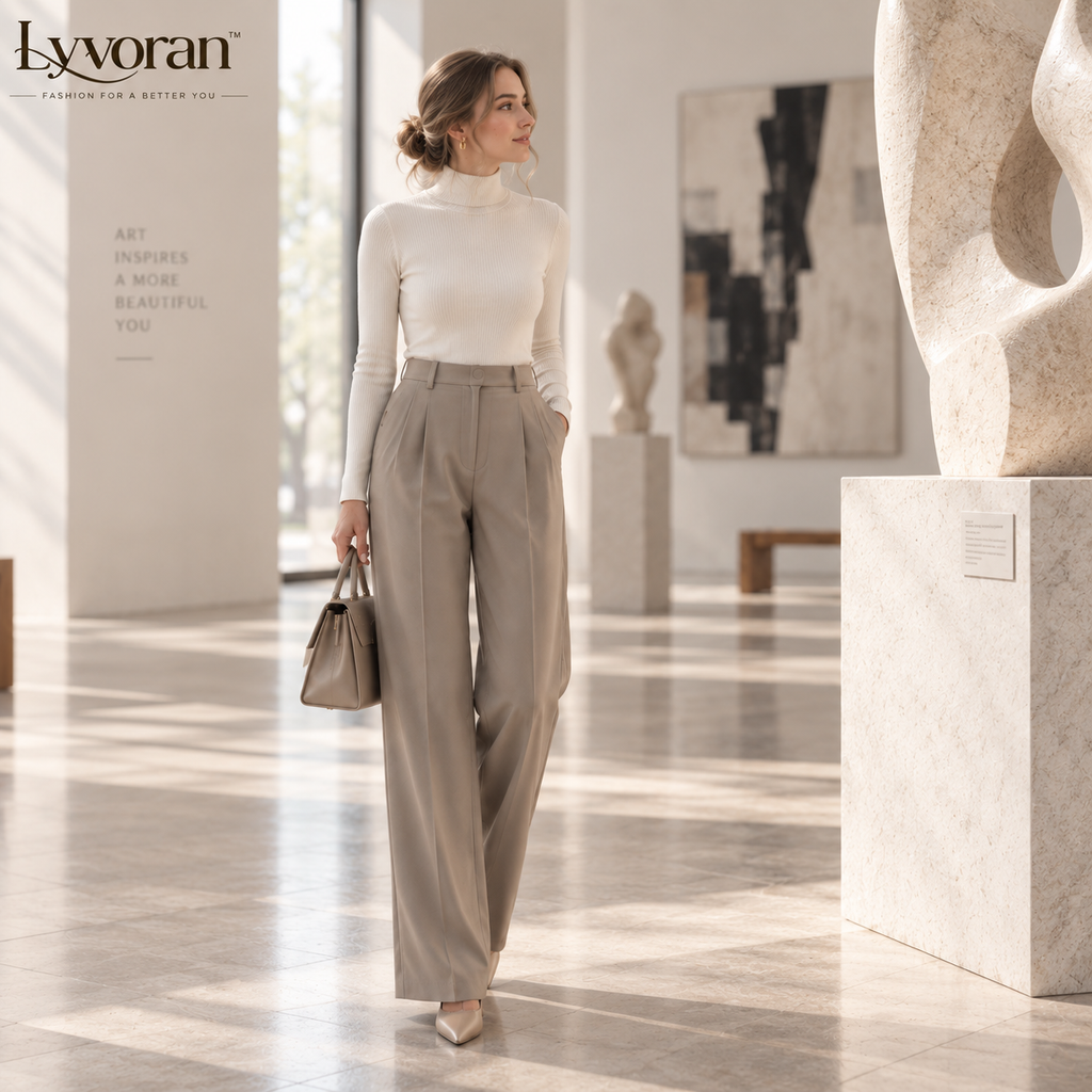 Lyvoran™ Sienna Taupe Pleated Wide-Leg Trousers