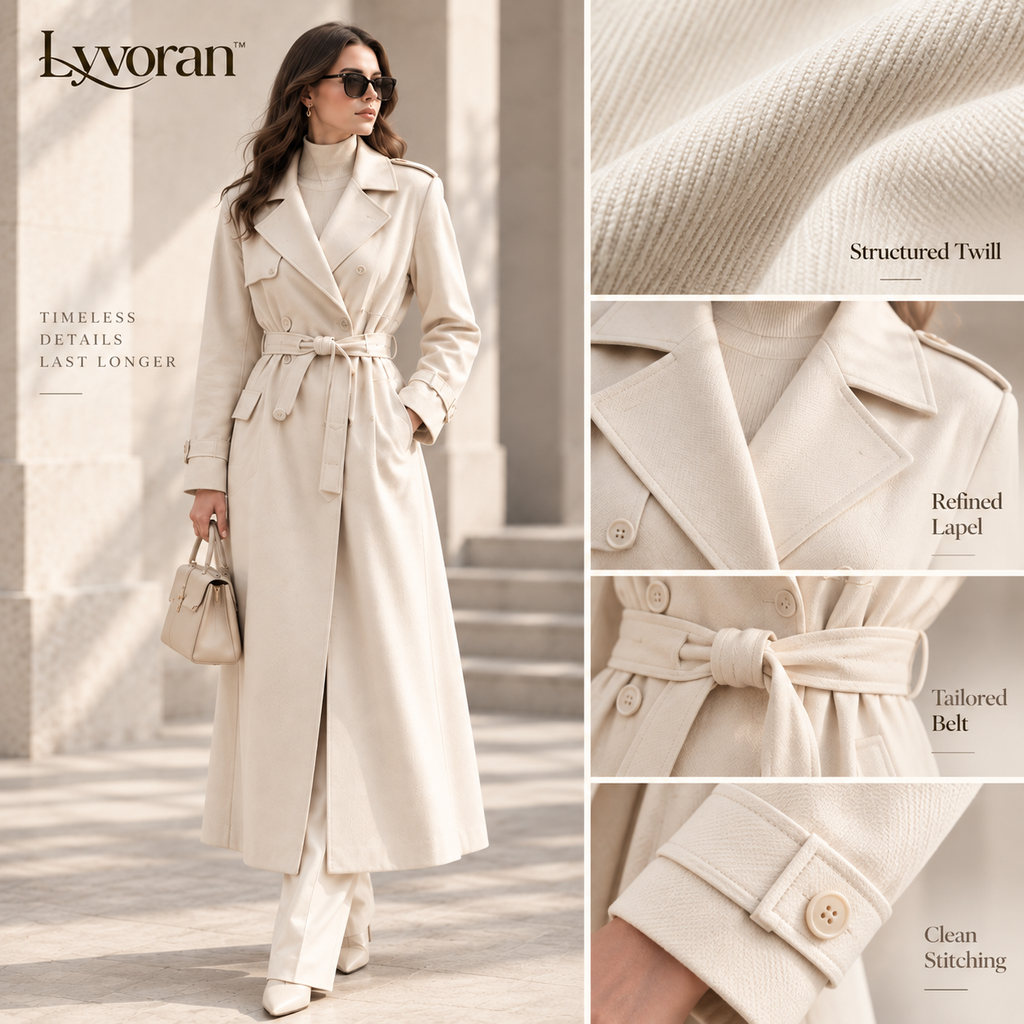 Lyvoran™ Elara Ivory Belted Longline Trench Coat