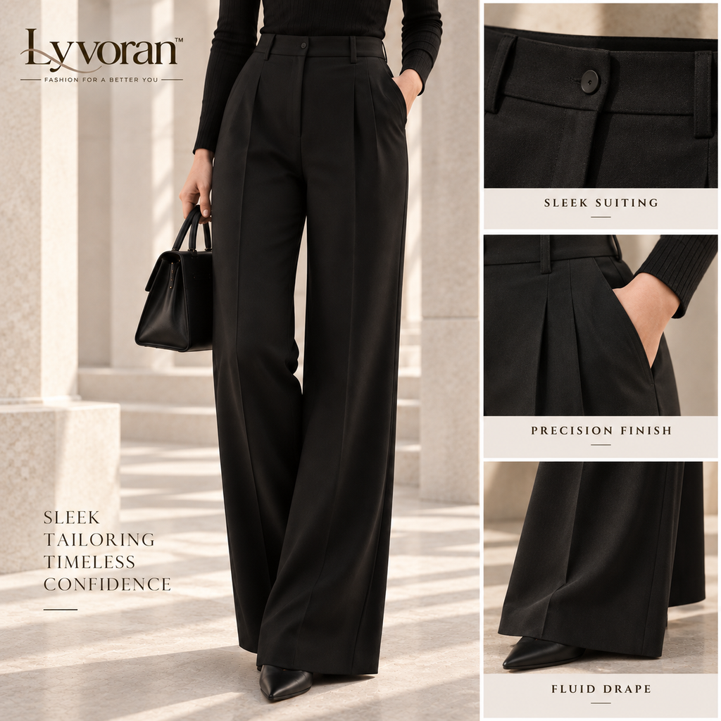 Lyvoran™ Noelle Black High-Rise Wide-Leg Trousers