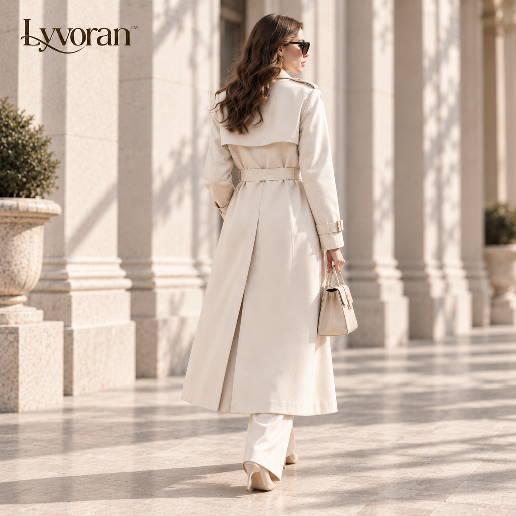 Lyvoran™ Elara Ivory Belted Longline Trench Coat