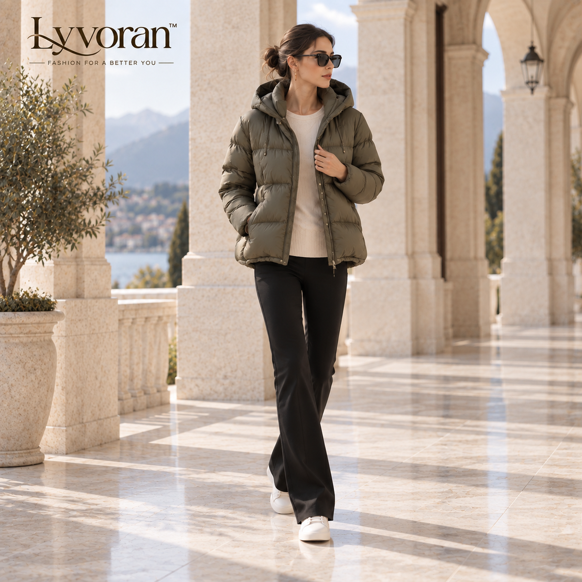 Lyvoran™ Arden Olive Hooded Puffer Jacket