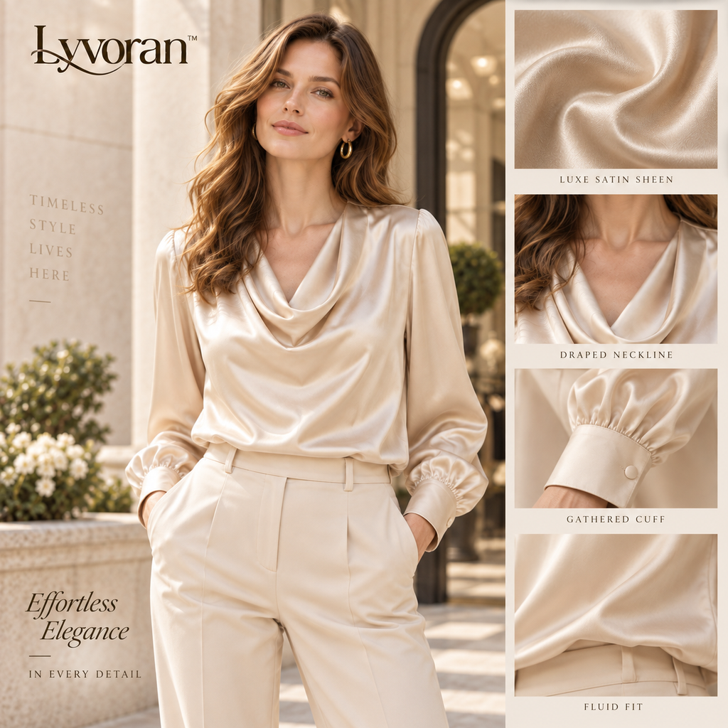 Lyvoran™ Champagne Satin Cowl Neck Blouse