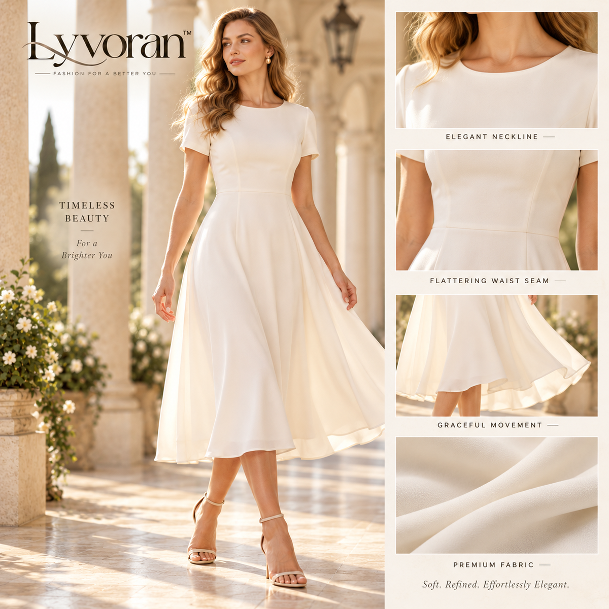 Lyvoran™ Grace Fit-and-Flare Midi Dress