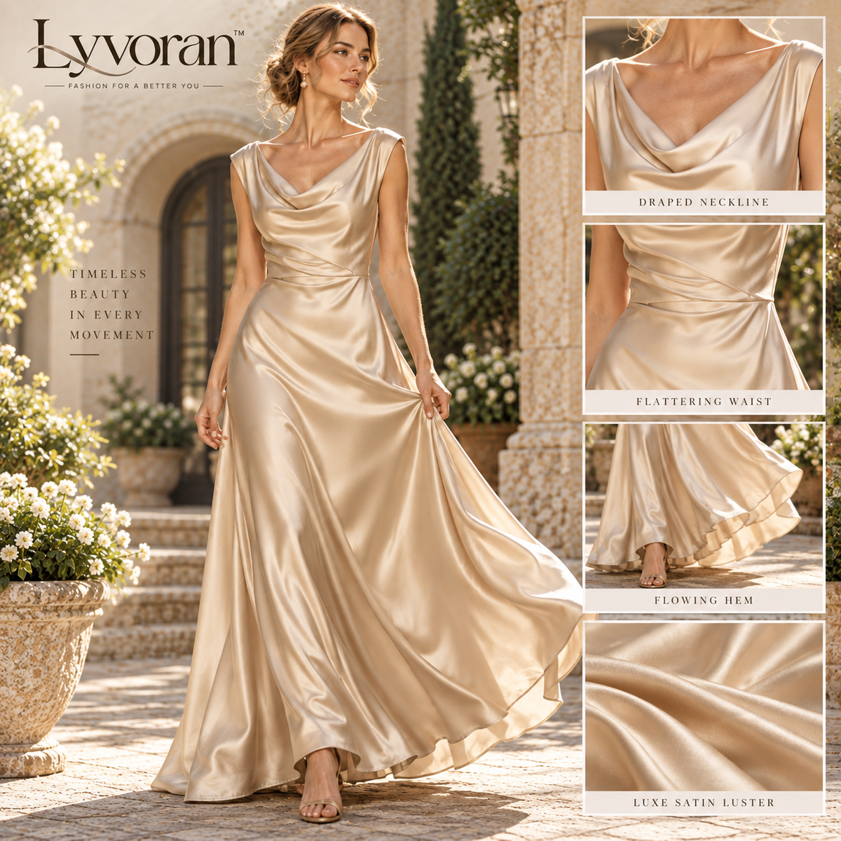 Lyvoran™ Aurelia Satin Cowl Neck Maxi Dress