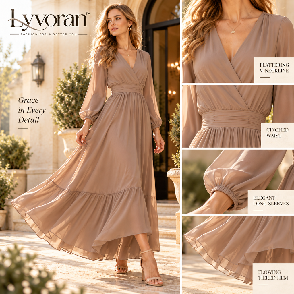 Lyvoran™ Elodie Long-Sleeve Chiffon Maxi Dress