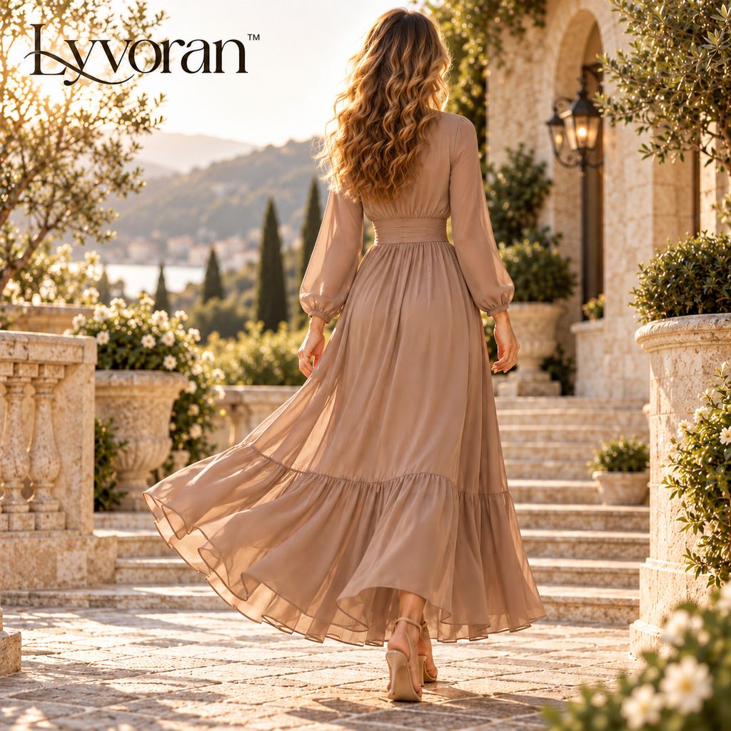 Lyvoran™ Elodie Long-Sleeve Chiffon Maxi Dress