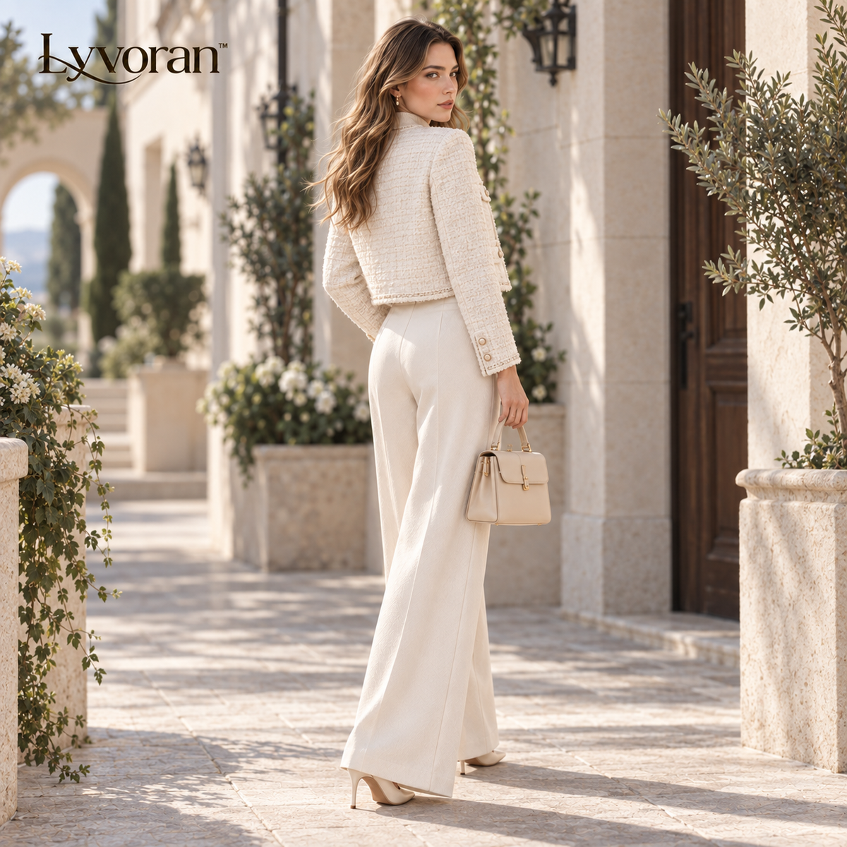 Lyvoran™ Camille Ivory Textured Cropped Jacket
