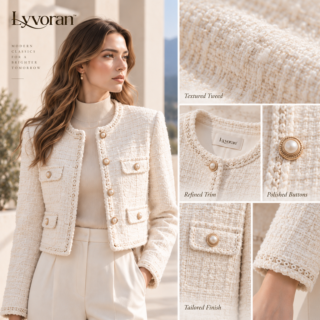 Lyvoran™ Camille Ivory Textured Cropped Jacket