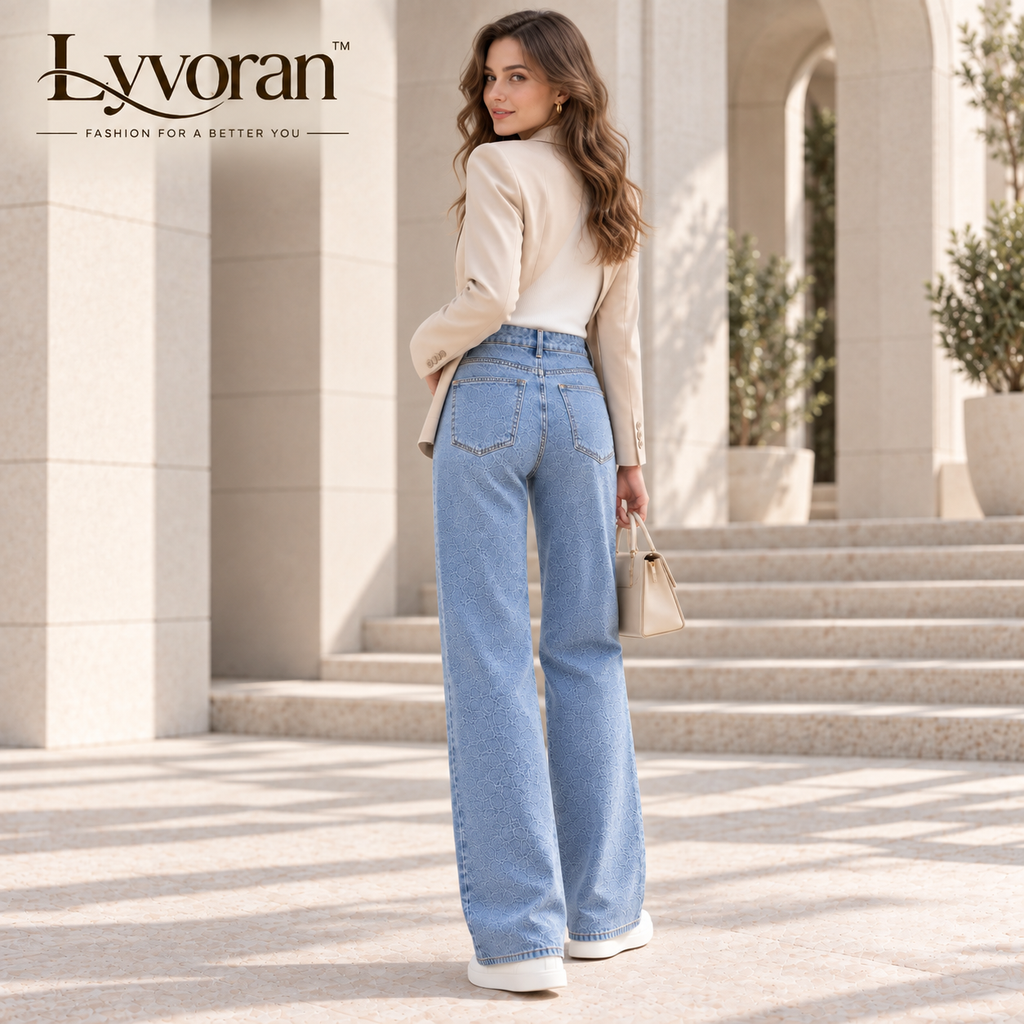 Lyvoran™ Maren Light-Wash Textured Wide-Leg Jeans