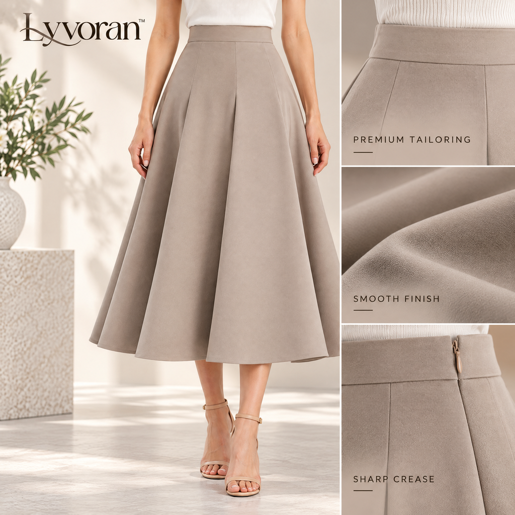 Lyvoran™ High-Waist Structured A-Line Midi Skirt