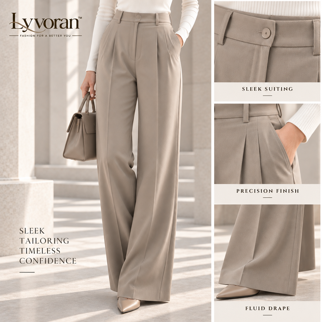 Lyvoran™ Sienna Taupe Pleated Wide-Leg Trousers