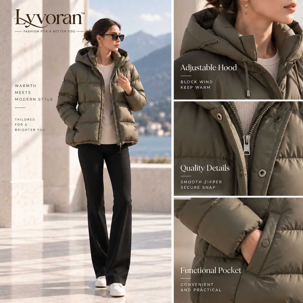 Lyvoran™ Arden Olive Hooded Puffer Jacket
