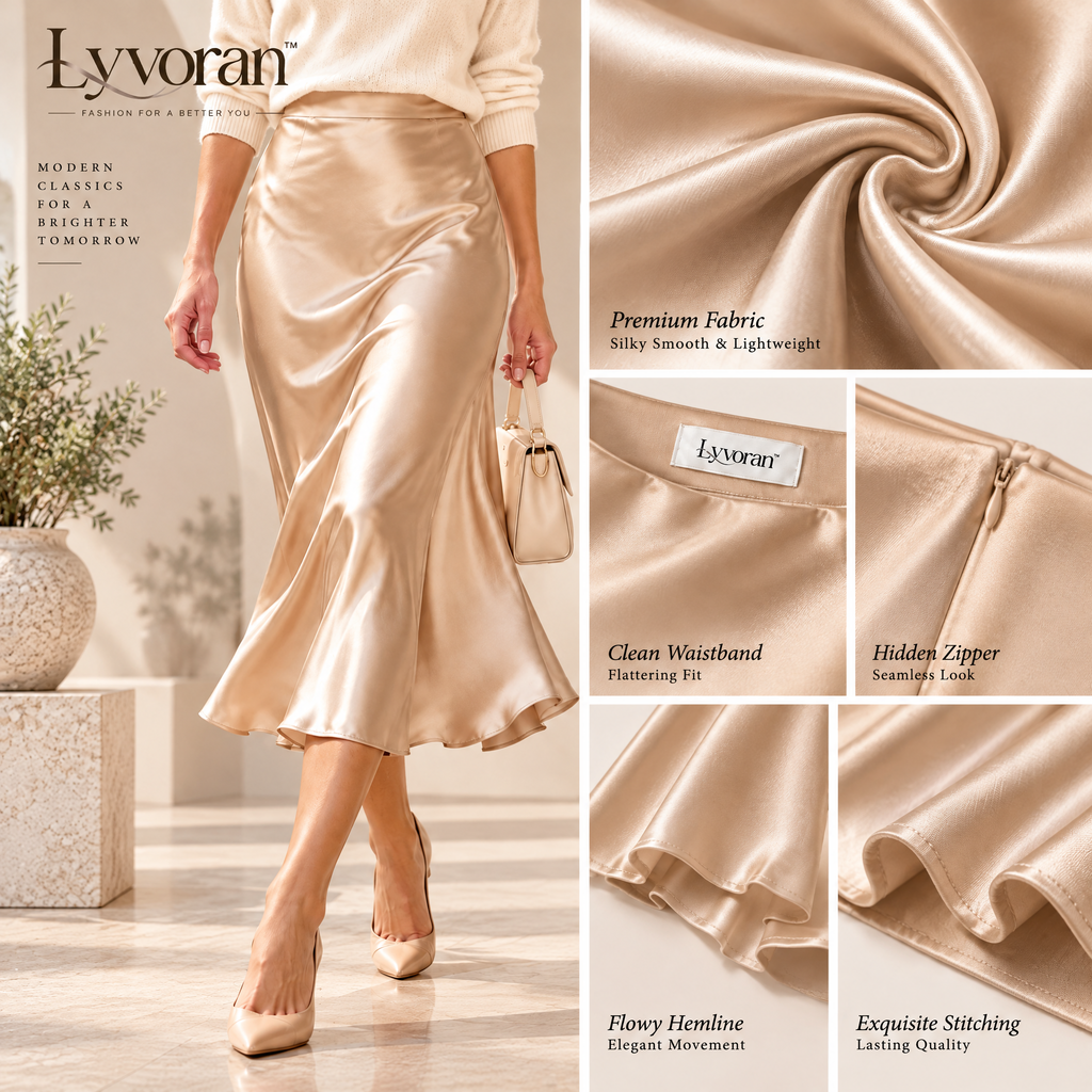 Lyvoran™ Champagne Satin Bias Midi Skirt