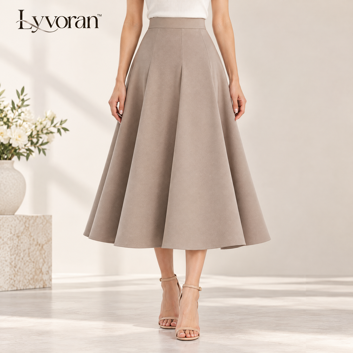 Lyvoran™ High-Waist Structured A-Line Midi Skirt